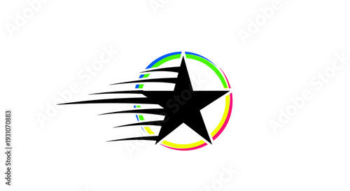 Dynamic black star with colorful speed trails signifying rapid progress and vibrant achievement