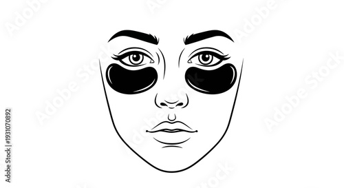 Minimalist line art illustration of a woman's face with rejuvenating under-eye patches for