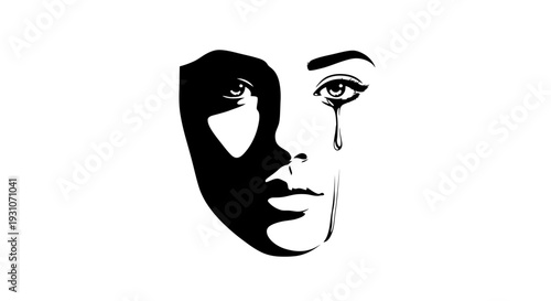 Graphic depiction of emotional depth through light and shadow portraying a single falling tear
