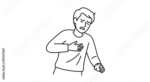 distressed male clutching his chest experiencing sharp pain or discomfort emergency medical concern