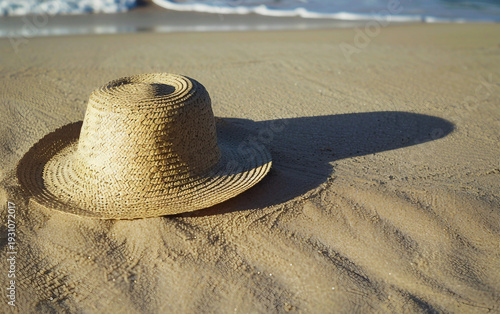Summer Straw Hat on Beach Sand