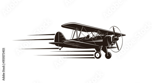 Vintage Biplane Flying with Speed Vector Illustration