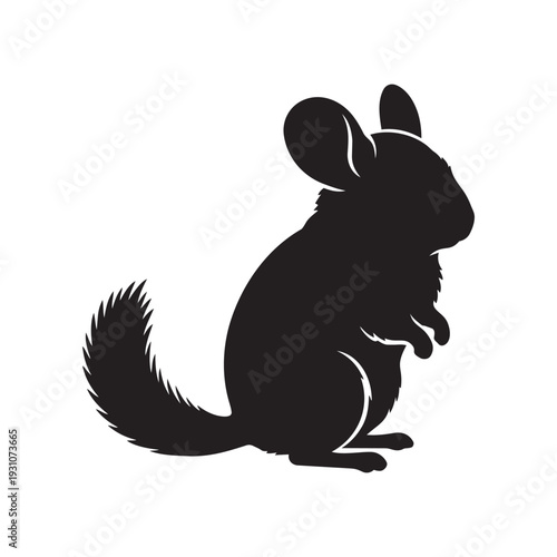 Chinchilla Silhouette Icon Black and White Cute Exotic Pet Vector Illustration