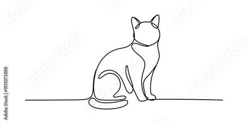 Continuous line drawing of a sitting cat looking away in a minimalist art style Vector, illustration