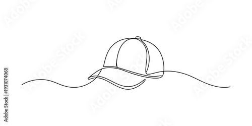 Continuous one line drawing of a baseball cap on a white background for minimalist design Vector, illustration