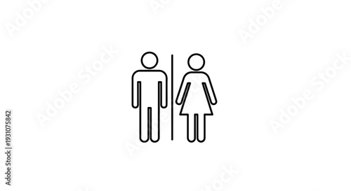 Clear outline pictogram for male and female restroom accessibility, symbolizing gender division