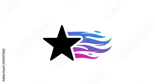 Dynamic black star with vibrant gradient speed trail icon on white background representing swift