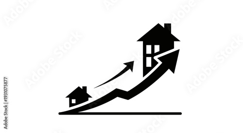 Real estate market growth and property value appreciation icon representing upward trend in