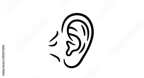Stylized human ear line art icon symbolizing hearing and auditory perception on a clean white