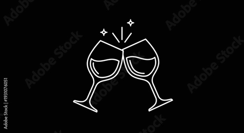 Elegant line art illustration of two wine glasses clinking in a celebratory toast for special