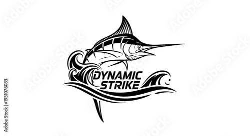 Dynamic Strike Marlin leaping through powerful ocean waves in an aggressive black and white vector