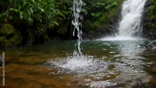自然のエネルギーを感じる滝と透明度の高い水面への落水
