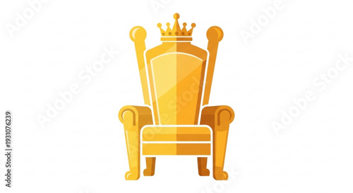 Golden throne chair with crown royalty symbol luxury concept
