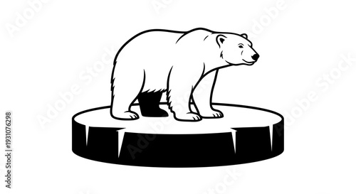 Monochromatic vector illustration of a majestic polar bear standing on an arctic ice floe