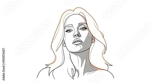 Striking linear portrait of a captivating woman with intense gaze and dynamic shading