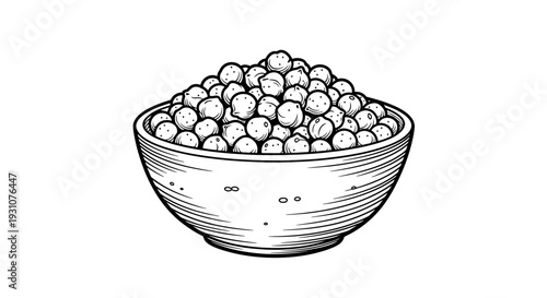 Hand-drawn illustration of nourishing chickpeas in a simple serving bowl healthy plant-based food