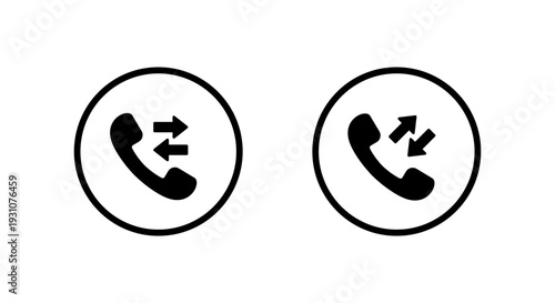 Log call history icon in circular outline. Incoming outgoing phone symbol. Telephone with two arrow sign