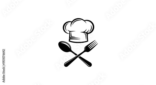 Classic chef's hat emblem with crossed cutlery, symbolizing culinary excellence and professional