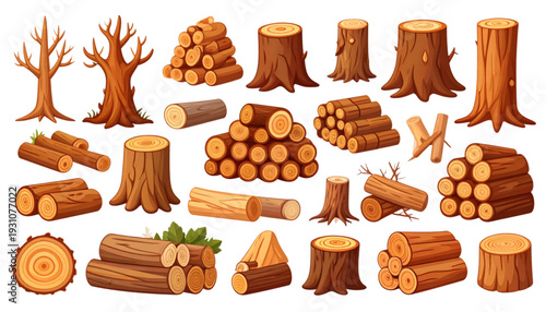 Colorful assortment of rustic wooden kitchenware and autumnal decor items isolated on transparent background