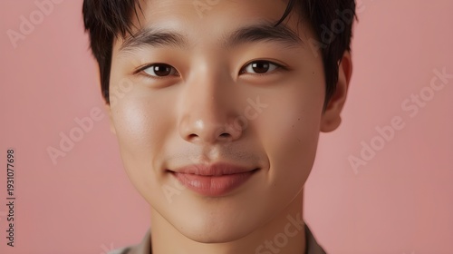 A young man with a subtle smile, slowly transforming into soft fabric, floating gently in a studio setting with a clean, modern aesthetic.