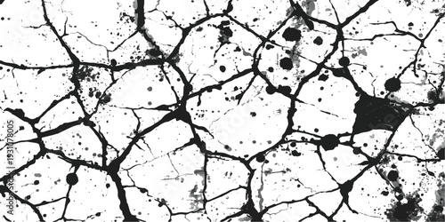 Abstract grunge background with cracked dry texture and dark ink splashes on an old rough surface