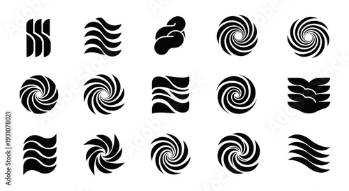 Abstract Black and White Swirl and Wave Shapes Collection.