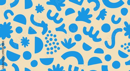 Abstract blue organic shapes pattern on a light background.