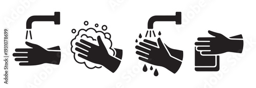 Hands washing with soap and water step by step hygiene illustration