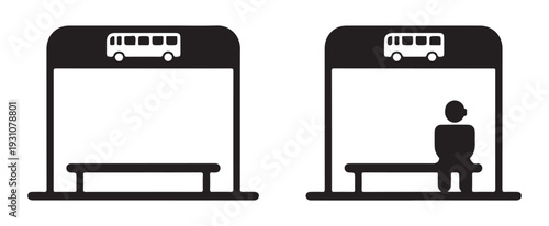 Bus stop with a shelter and a bench, public transport station vector icon, isolated on white background