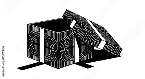 Innovative Digital Gift Box Displaying Advanced Circuitry and Technological Surprises