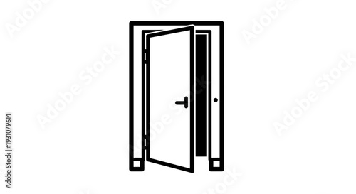 Minimalist black outline icon of an open door, symbolizing new beginnings and access to