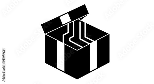 Isometric open gift box icon revealing intricate internal circuit board pathways