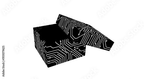 Unveiling digital secrets: a circuit board patterned mystery box for technological concepts