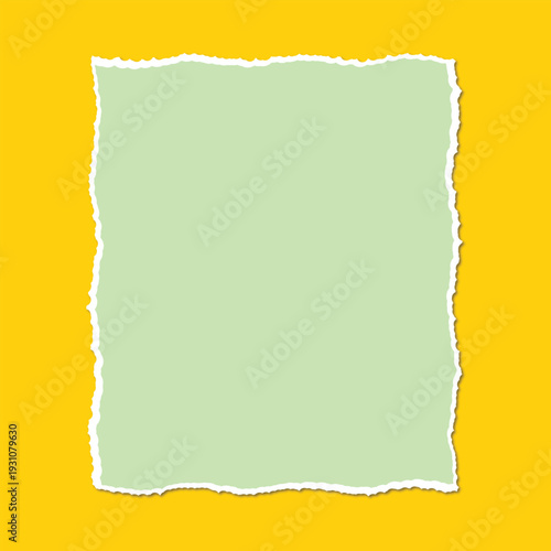 Torn edge light green paper note isolated on transparent background