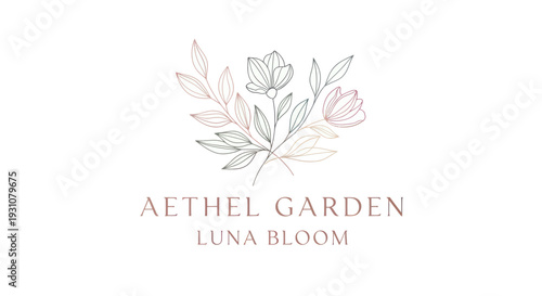 Elegant Floral Line Art Logo with Aethel Garden and Luna Bloom Text.