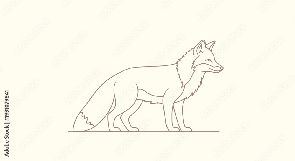 Obraz premium Elegant Minimalist Line Art Illustration of a Standing Fox.