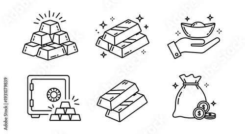 Various illustrations depicting wealth and financial assets in a minimalist style.