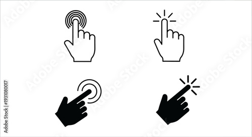 Hand gestures and finger clicks illustrated in various styles and simple designs