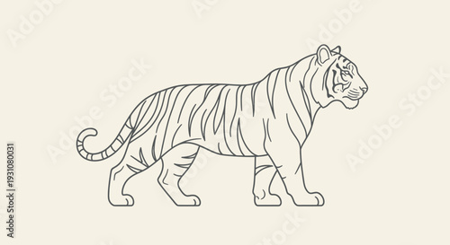 Elegant Tiger Illustration Side View Majestic Wild Animal.