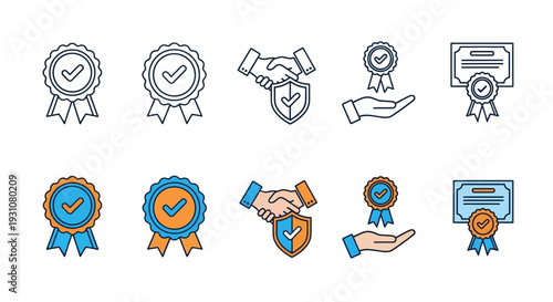 Collection of certification badges and verification icons representing trust and authenticity in various styles and designs