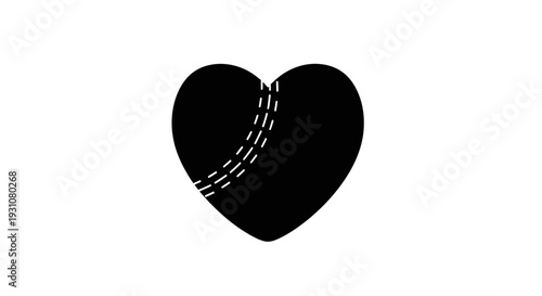 Minimalist black heart shape featuring classic baseball seam details for sports passion