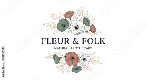 Fleur  Folk Natural Apothecary Logo with Floral Design.