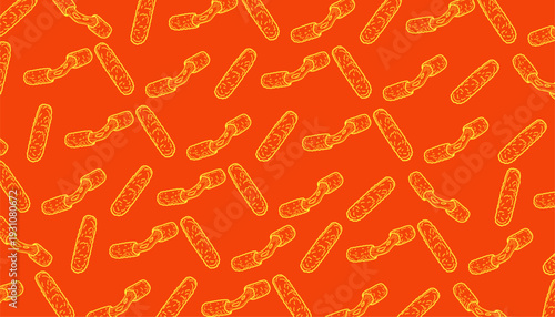 Mozzarella cheese stick pattern. Vector hand drawn illustration. Fried snack food background. Seamless cheese pull texture. Crispy breaded appetizer design. Fast food wallpaper graphic.