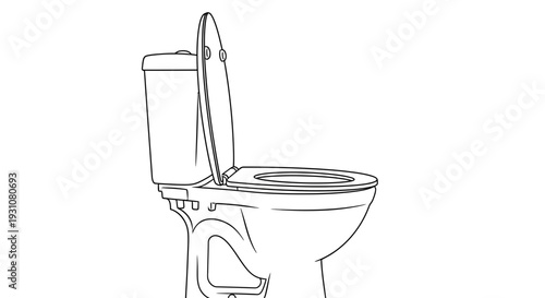Clean Line Art Illustration Depicting a Modern White Ceramic Toilet with Its Seat and Lid Up