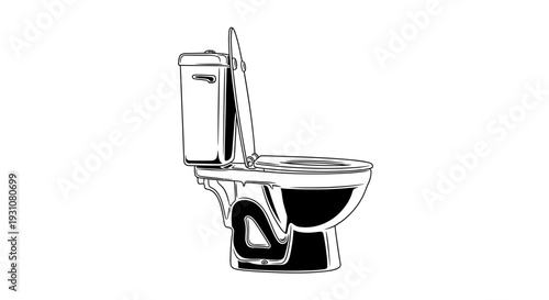 Modern Bathroom Ceramic Toilet Fixture Detailed Line Art Illustration Isolated on White Background