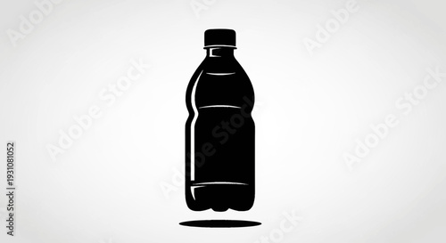Minimalist black silhouette of a generic plastic beverage bottle icon against a clean background