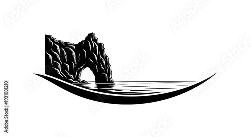 Dramatic monochromatic sea arch formation rising from ocean waters an iconic coastal landscape
