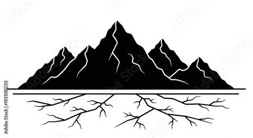 Strong mountain peaks with deep foundational roots symbolizing enduring strength and natural