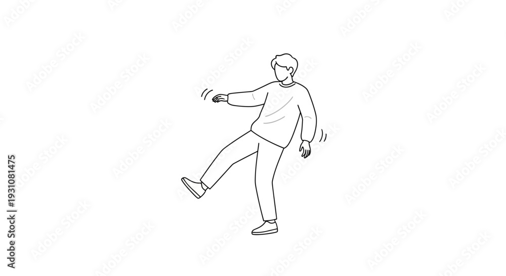 Obraz premium A minimalist line art illustration depicting a person experiencing a sudden loss of balance and