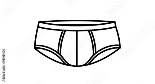 Minimalist black outline illustration of classic men's briefs on a clean white background